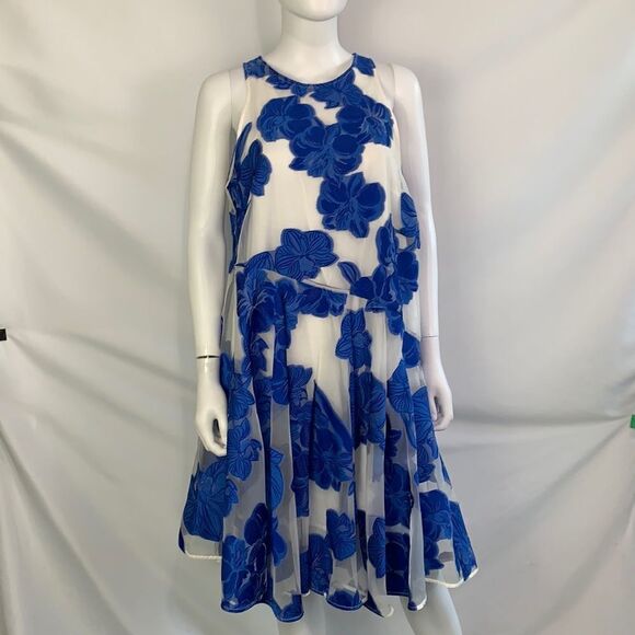 Parosh blue floral fit flare dress - Picture 1 of 9